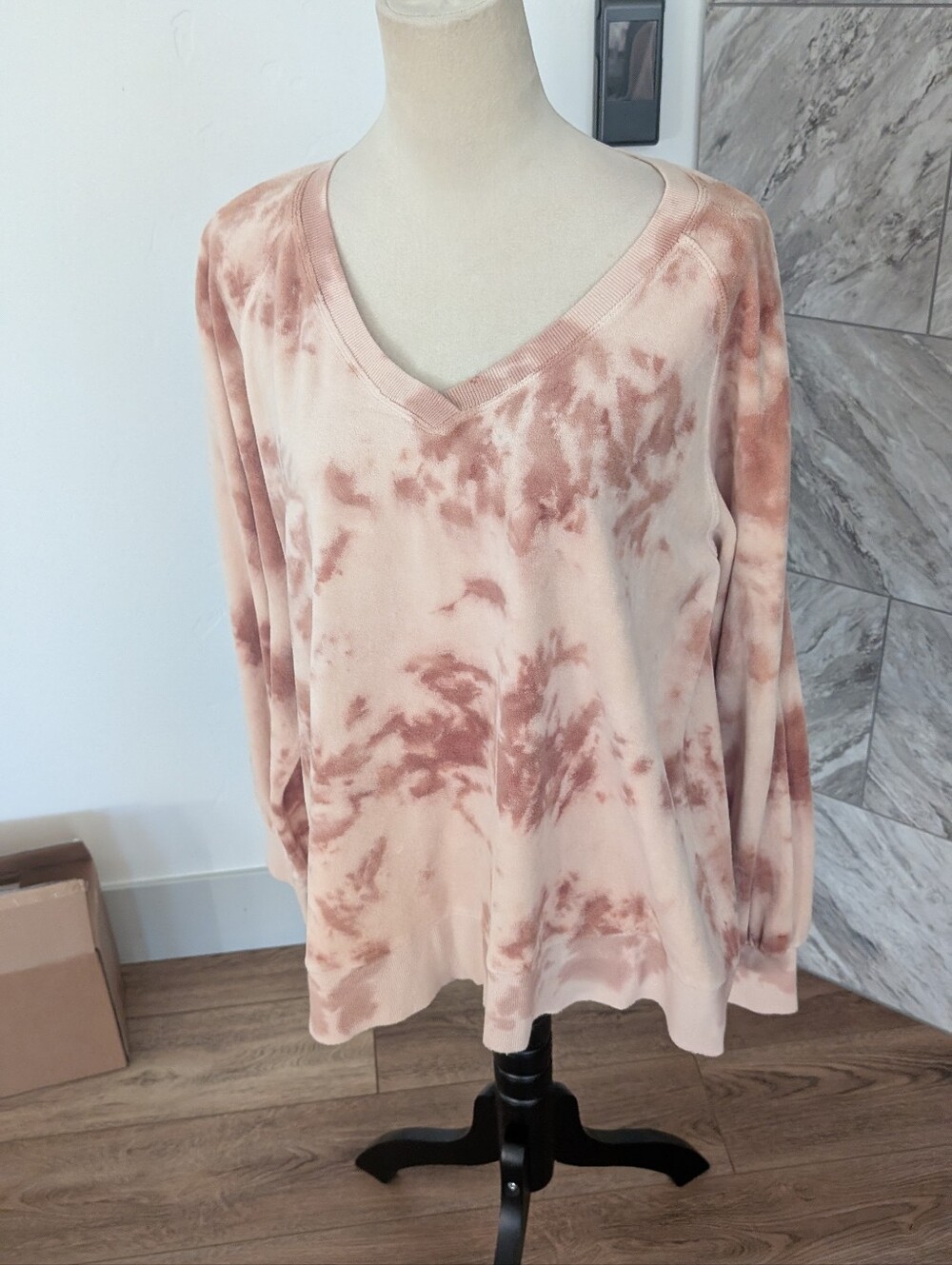 Democracy Soft Pink V-Neck Top with Navy Label
